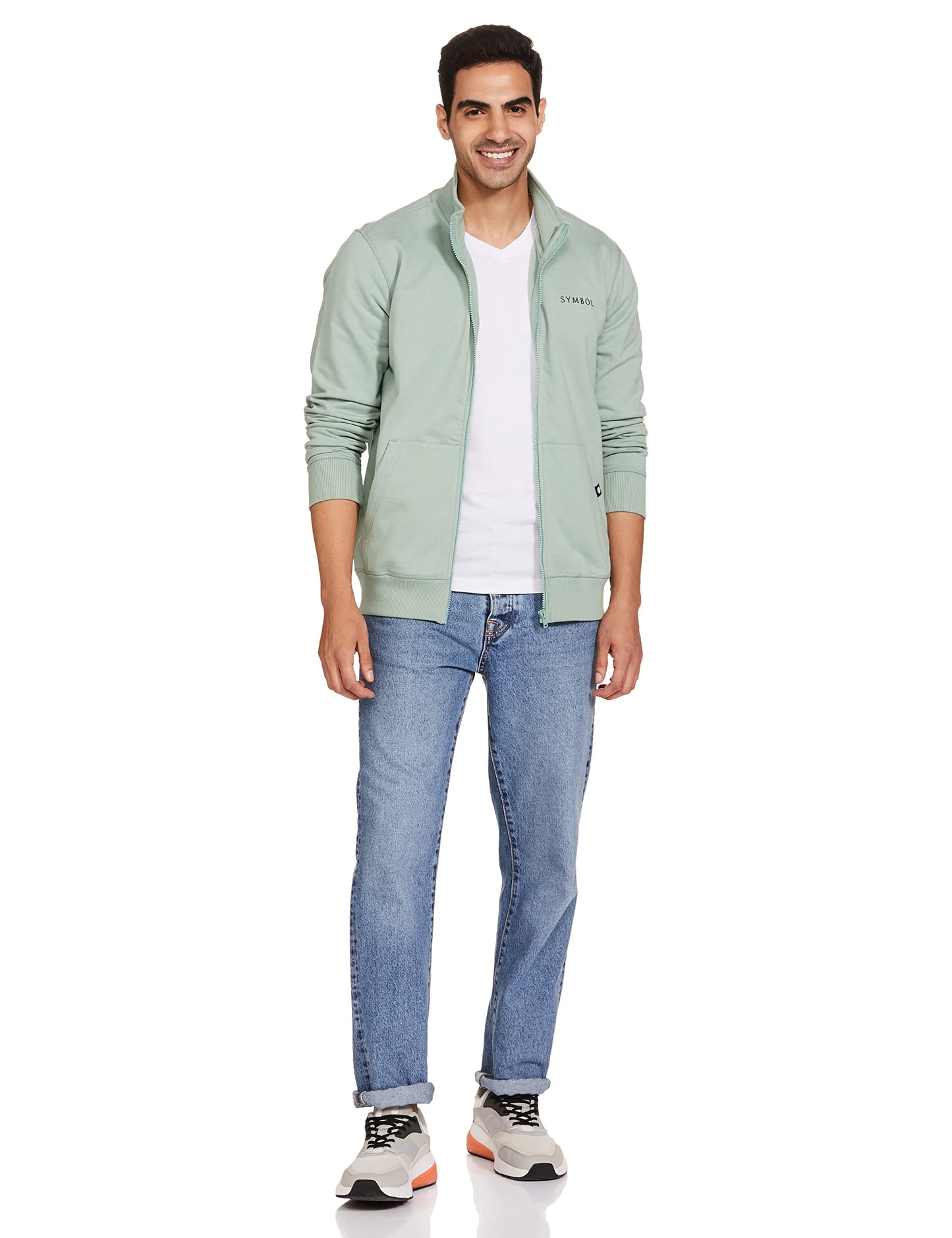 Amazon Brand - Symbol Men's Regular Cotton Blend High Neck Sweatshirt (Sy-A22-Sw-18_Granite Green_2XL_Granite Green_2XL) 