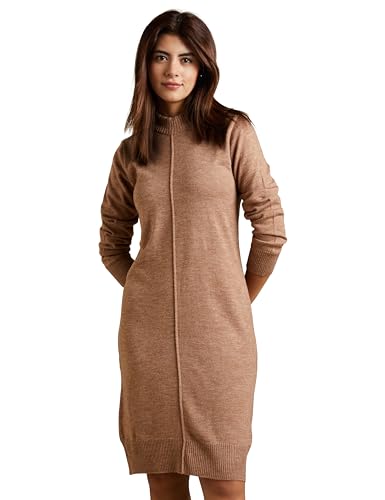 Amazon Brand - Symbol Women's Acrylic Sweater Knee-Length Winter Dress (Oatmeal) 