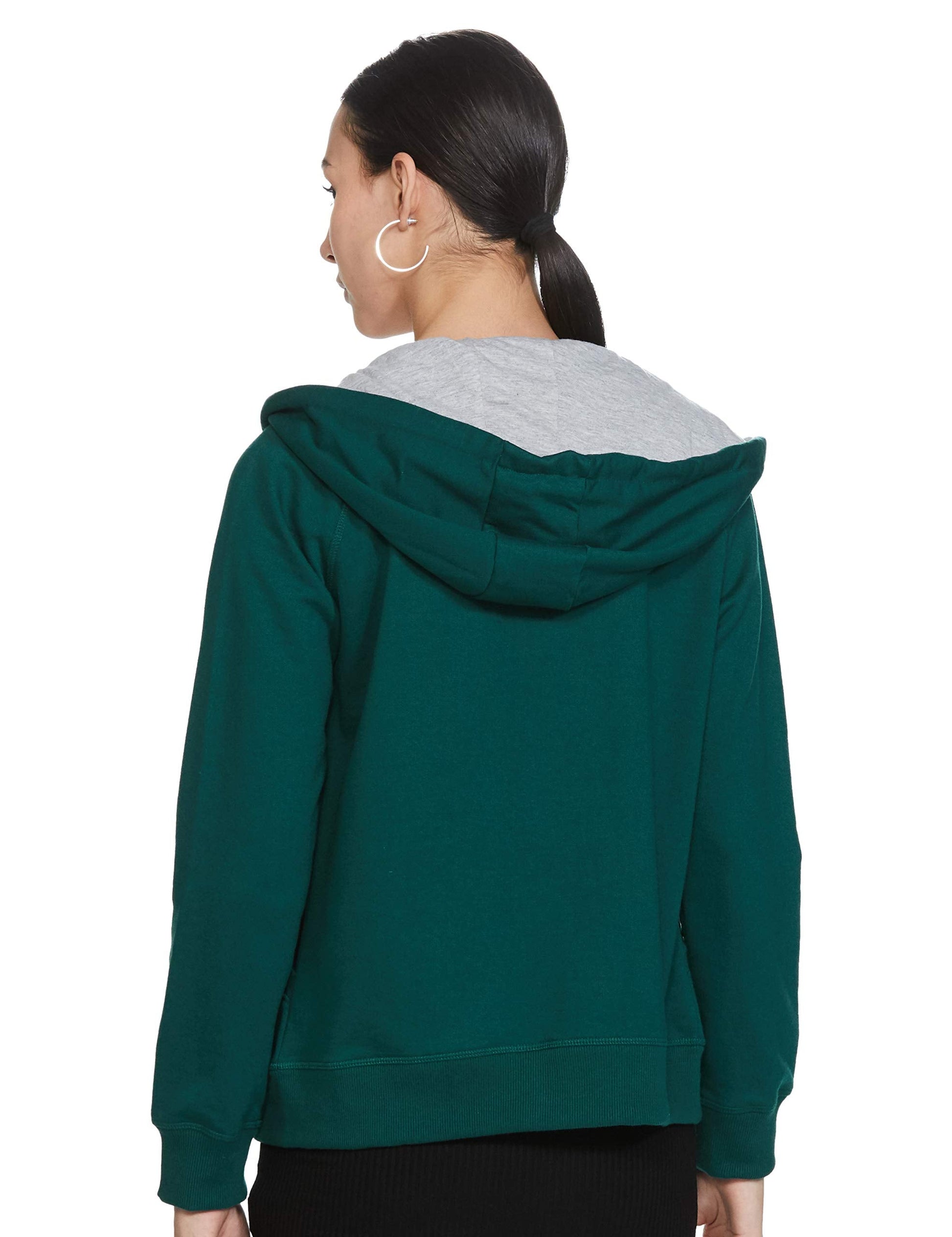 Amazon Brand - Symbol Women's Solid Regular Fit Long Sleeve Hooded Terry Sweatshirt Forest Green 