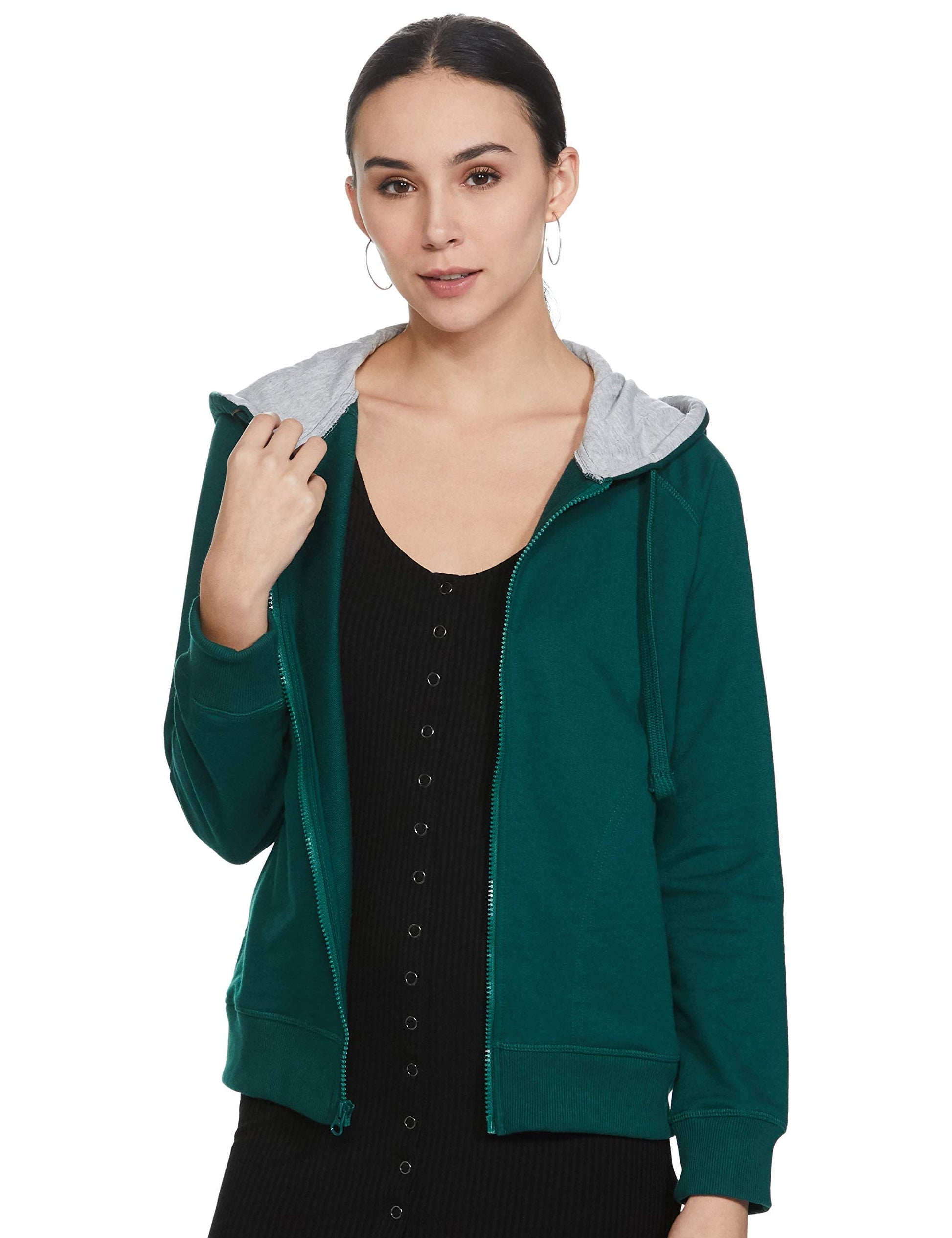 Amazon Brand - Symbol Women's Solid Regular Fit Long Sleeve Hooded Terry Sweatshirt Forest Green 