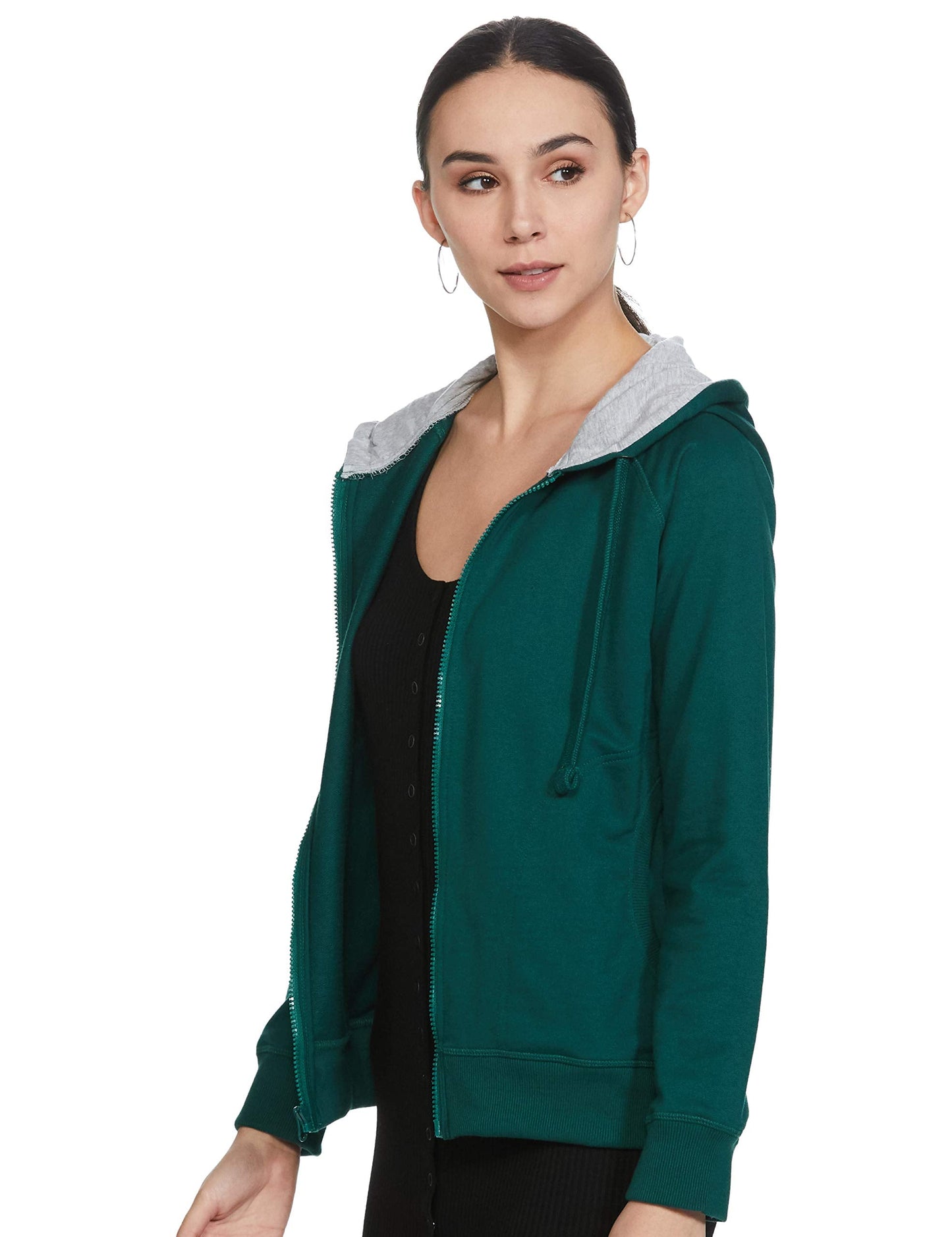 Amazon Brand - Symbol Women's Solid Regular Fit Long Sleeve Hooded Terry Sweatshirt Forest Green 