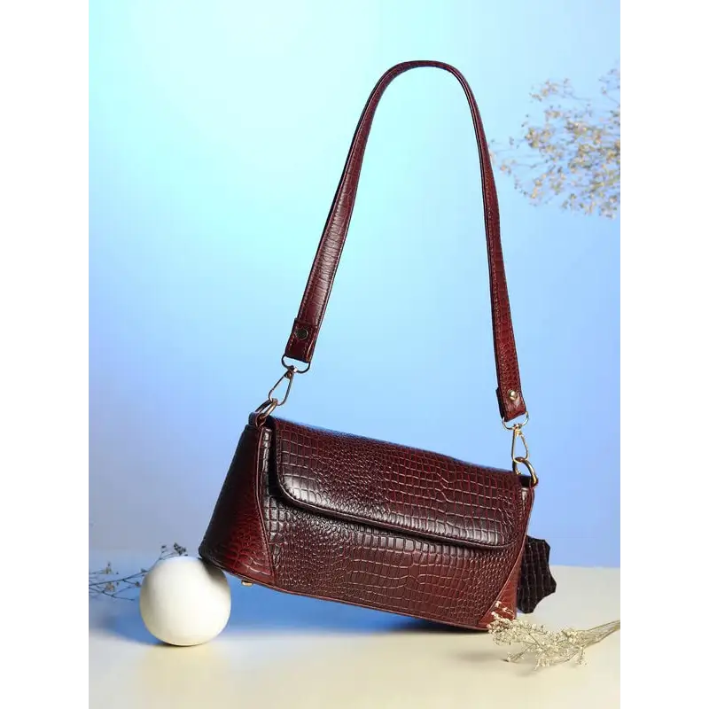 Amyence Trendy Stylish Leather Bag for Girl, Purse for Women/Girls (Croco Brown) 