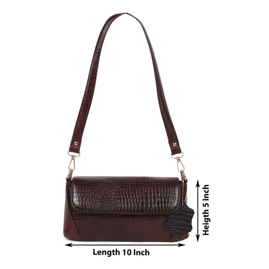 Amyence Trendy Stylish Leather Bag for Girl, Purse for Women/Girls (Croco Brown) 