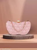 Anekaant Hue Baby Pink & Gold Damask Embroidered Faux Silk Clutch 