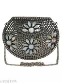 Anekaant Jewel Mosaic Metal Clutch Sliver & White 