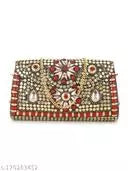 Anekaant Mosaic Marble Grey & Gold Marble finish Embellished Resin & Metal Clutch 