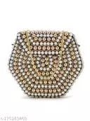 Anekaant Mosaic Marble Grey & Gold Marble finish Embellished Resin & Metal Clutch 