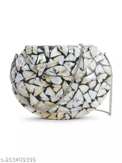 Anekaant Mosaic White & Black Marble Finish Metal Clutch 
