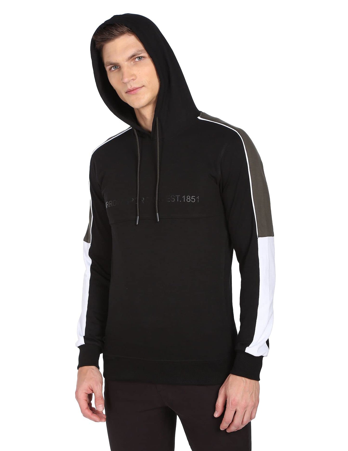 Arrow Men's Cotton Hooded Neck Sweatshirt (Black) 