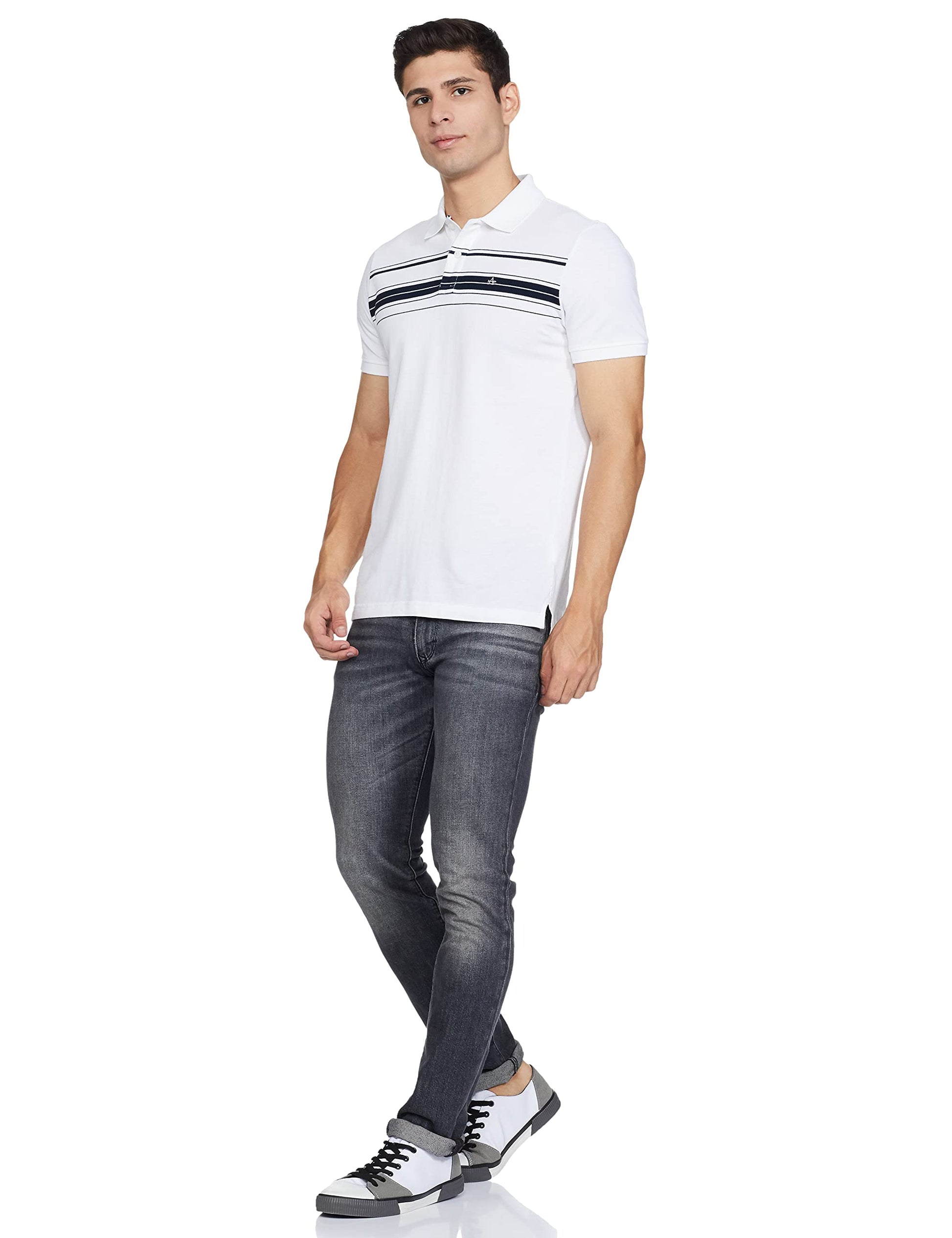 Arrow Men's Striped Regular T-Shirt (ASACTS3383_White S) 