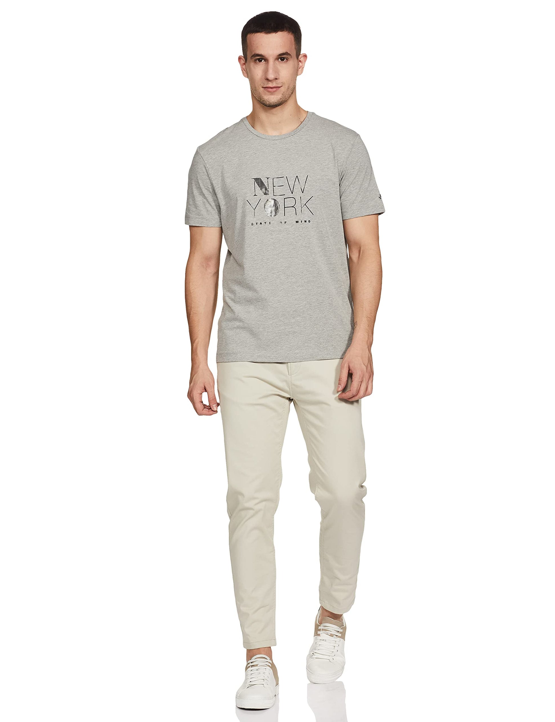 Arrow New York Men's Printed Regular T-Shirt (ANABTS3177_Grey Melange S) 