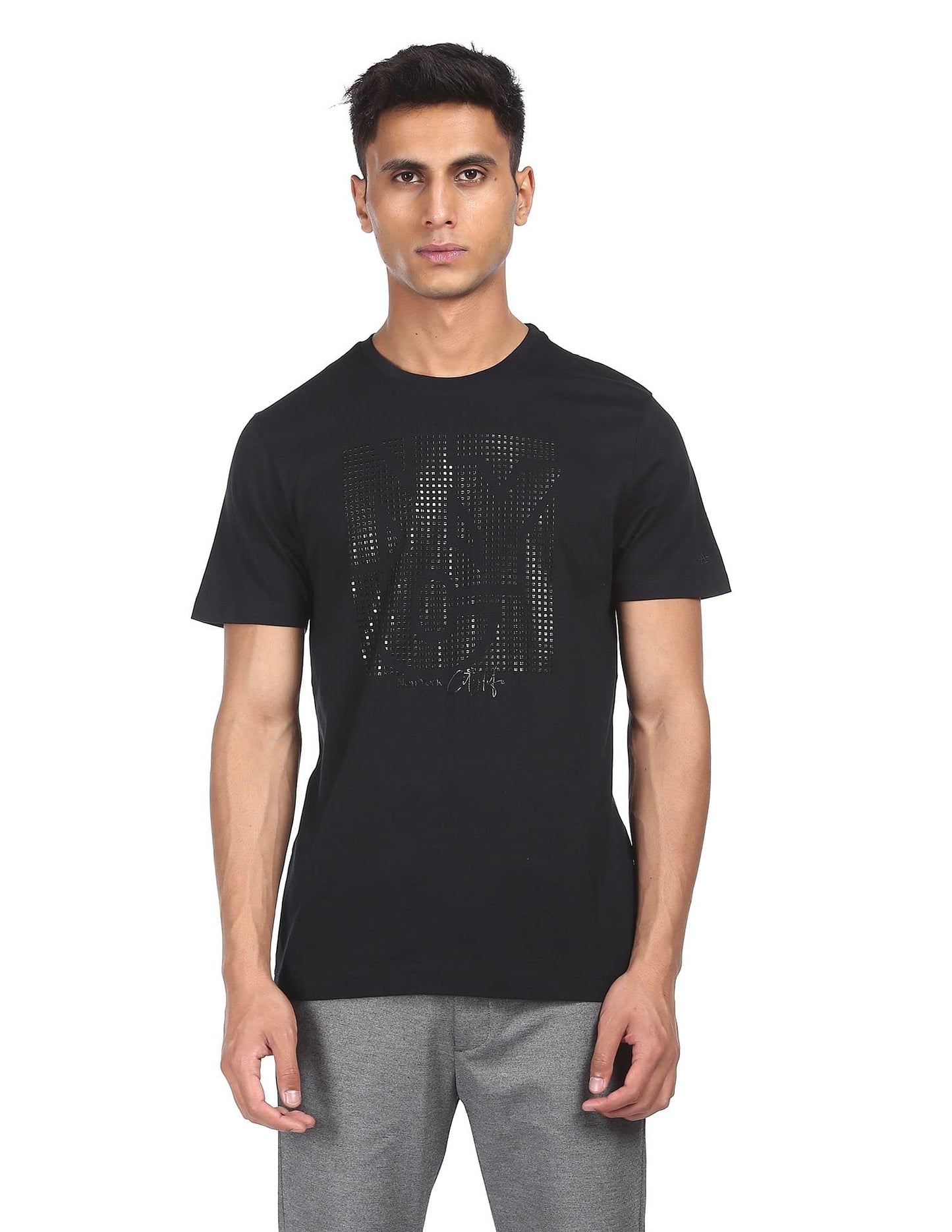 Arrow Newyork Men's Regular T-Shirt (59XTNMQFR8E_Black S) 