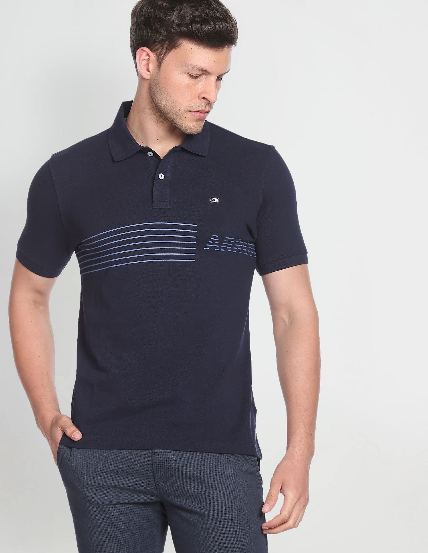 Arrow Sport Men's Regular Fit Polo Shirt (ASAEOTS3877_Navy 