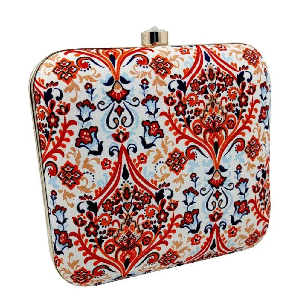 Attractive Printed Box Clutch Bridal Party Purse Clutch Box with Detachable Sling 