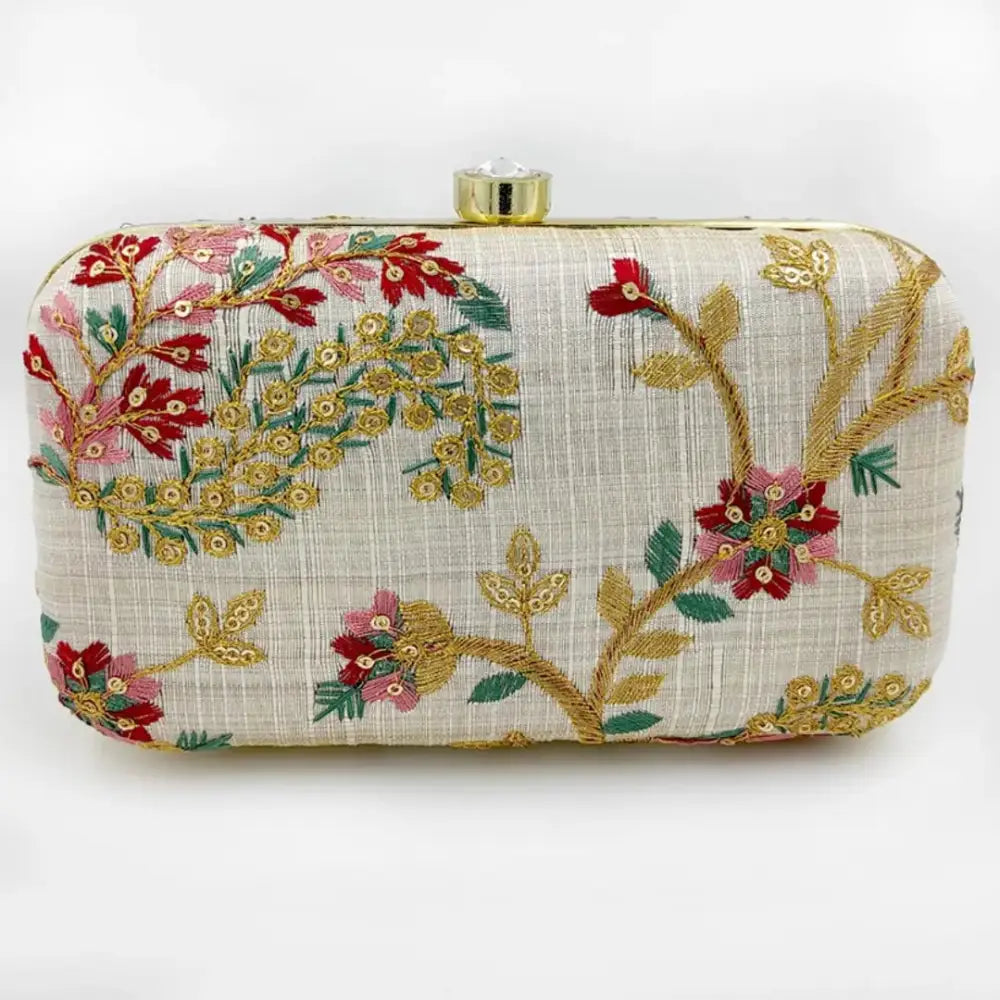 Attractive Tulle Embroidered Faux Silk Clutch 