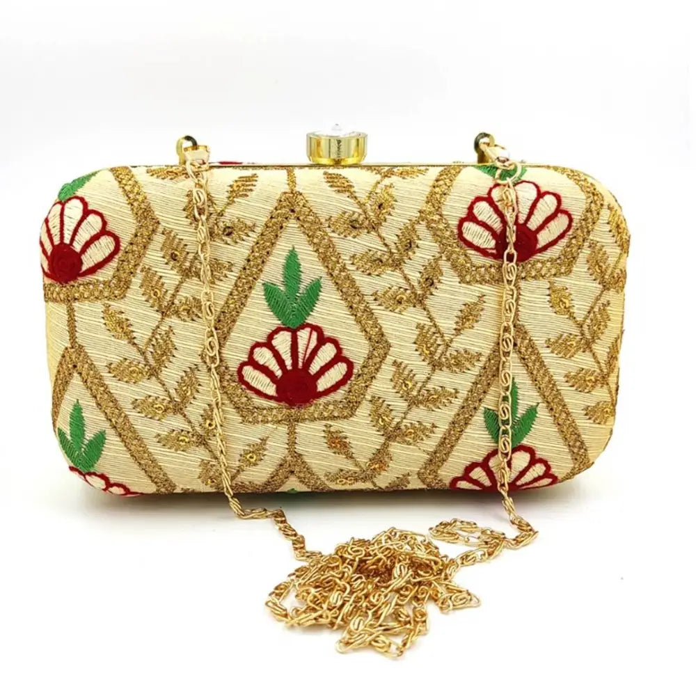 Attractive Tulle Embroidered Faux Silk Clutch 