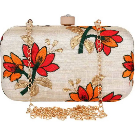 Attractive Tulle Embroidered Faux Silk Clutch 