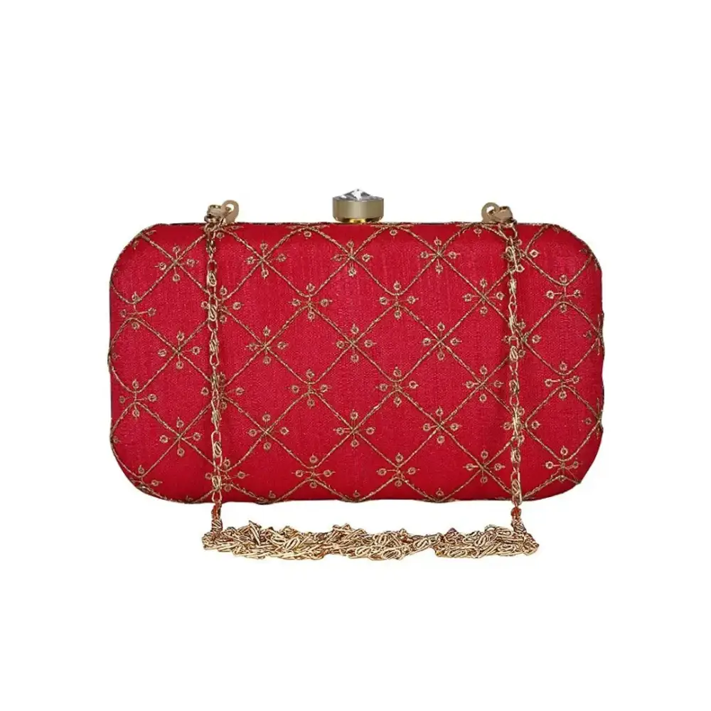 Attractive Web Embroidered Sequines Faux Silk Clutch 