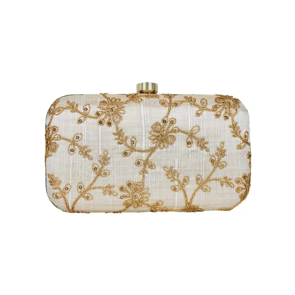 Attractive Web Embroidered Sequines Faux Silk Clutch 