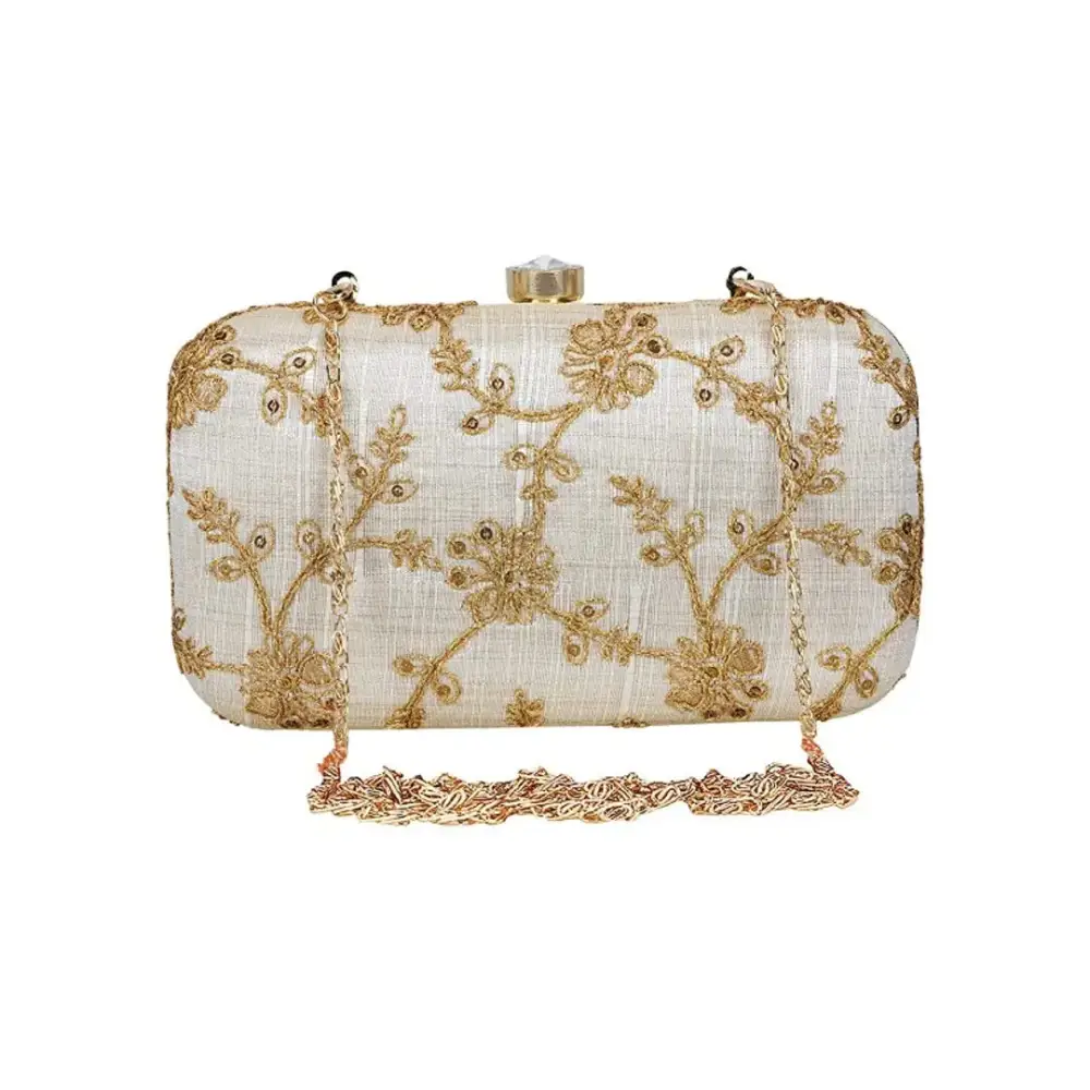 Attractive Web Embroidered Sequines Faux Silk Clutch 