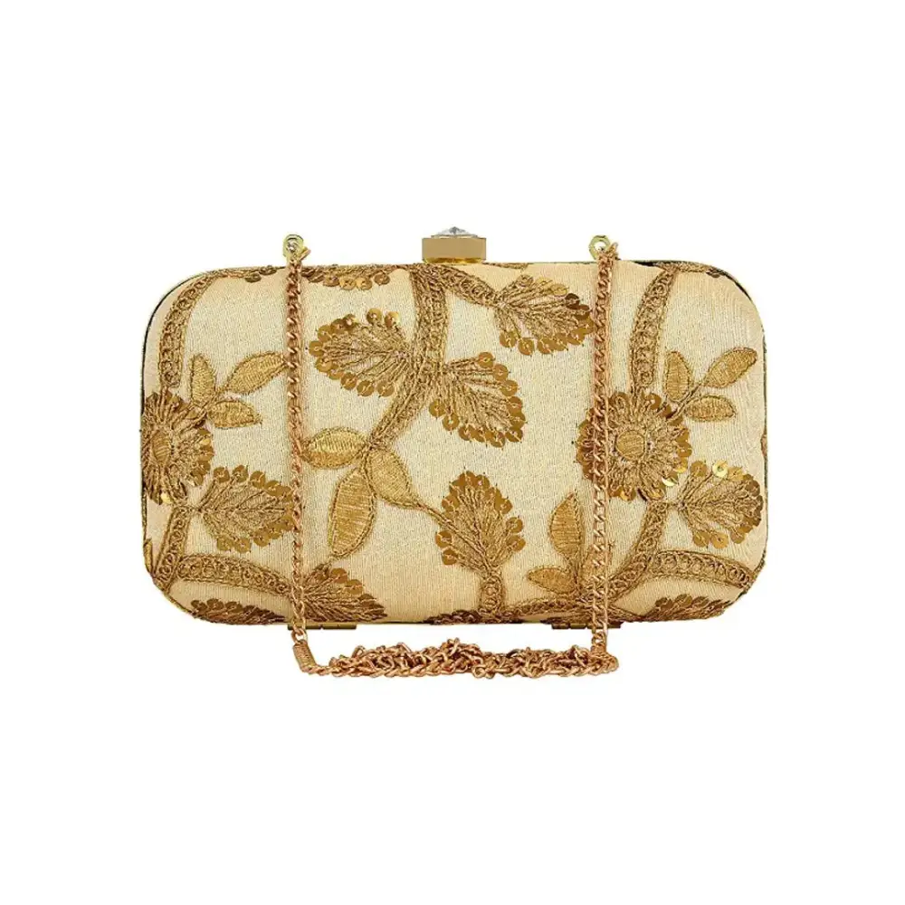 Attractive Web Embroidered Sequines Faux Silk Clutch 