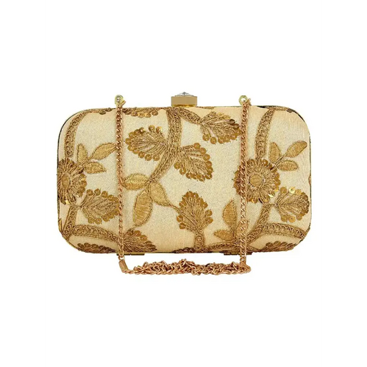 Attractive Web Embroidered Sequines Faux Silk Clutch 