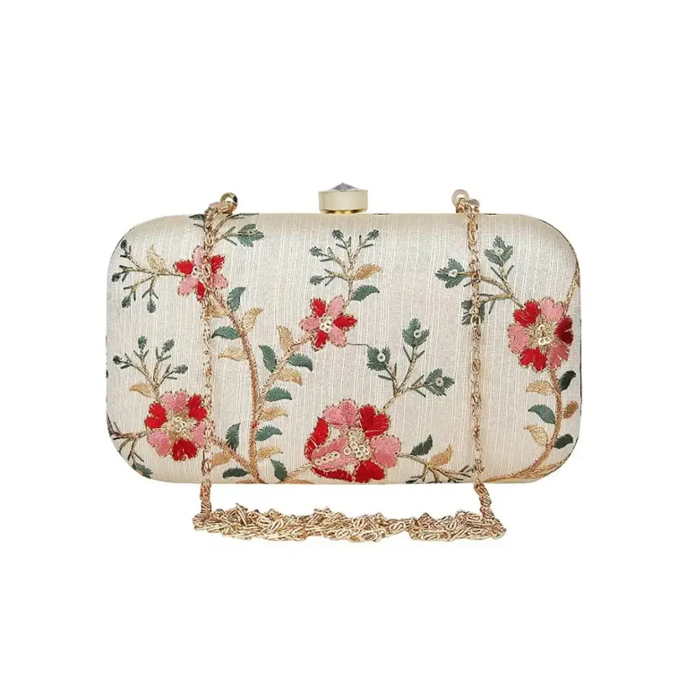 Attractive Web Embroidered Sequines Faux Silk Clutch 