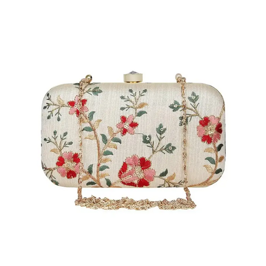 Attractive Web Embroidered Sequines Faux Silk Clutch 