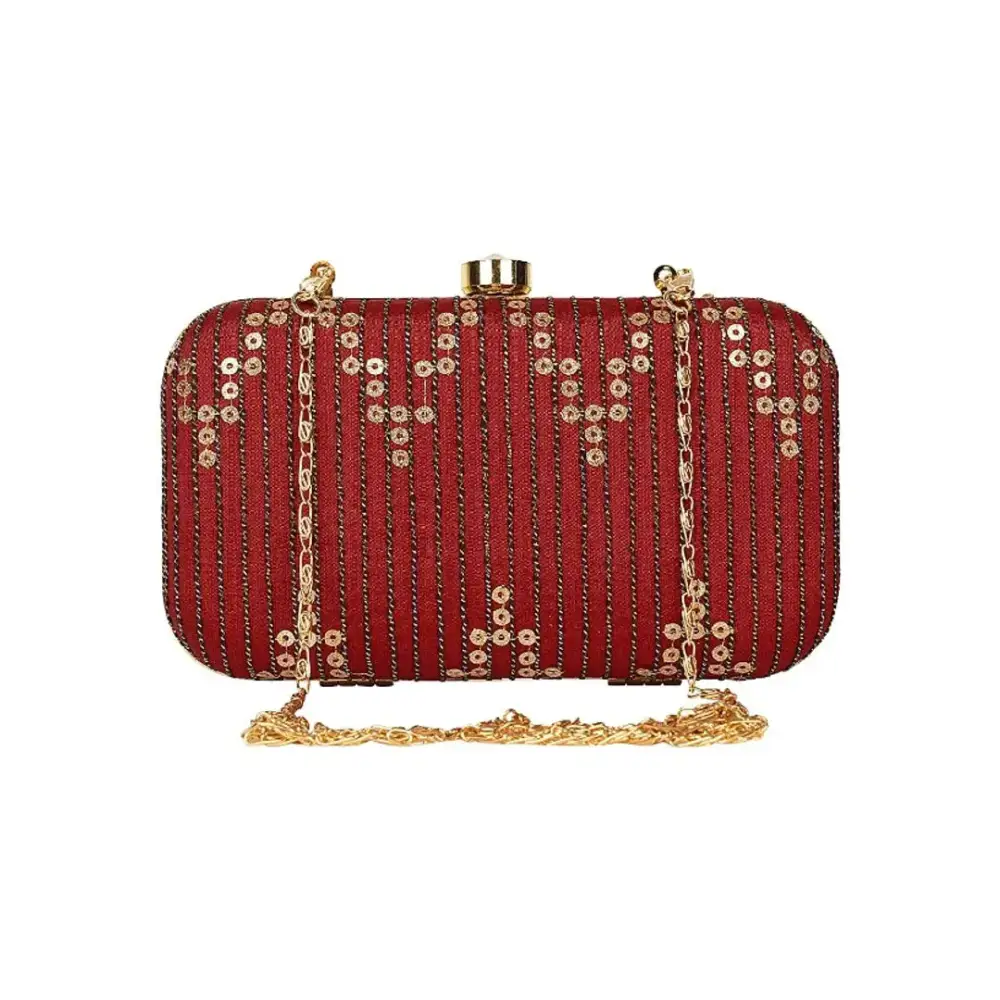 Attractive Web Embroidered Sequines Faux Silk Clutch 