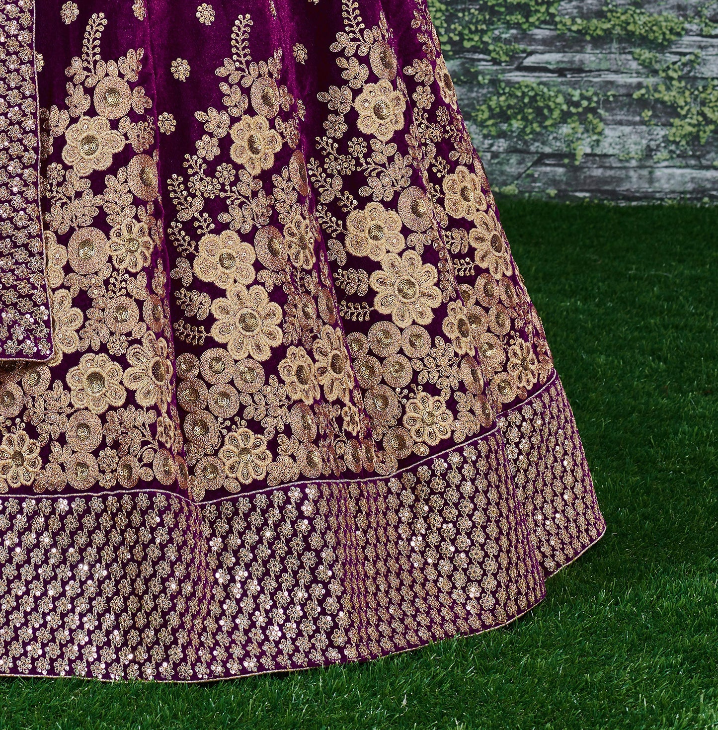 Zeel Clothing Women's Velvet Semi stitched Lehenga Choli (7024-Purple_Purple_Free Size)