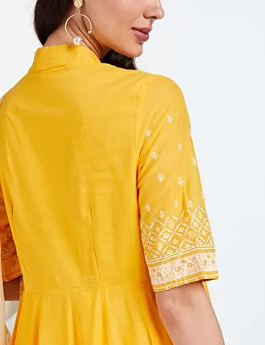 BIBA WOMEN PRINTED FITTED SALWAR KURTA DUPATTA(SKDSKD5919_YELLOW_32) SaumyasStore