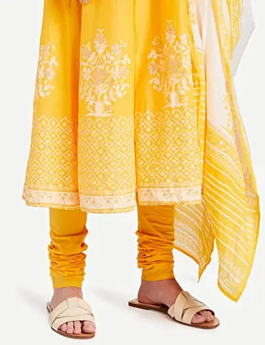 BIBA WOMEN PRINTED FITTED SALWAR KURTA DUPATTA(SKDSKD5919_YELLOW_32) SaumyasStore