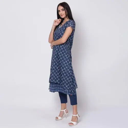 BIBA WOMEN PRINTED NARROW SALWAR KURTA DUPATTA(SKDASSORTED6519E_BLUE_40) SaumyasStore