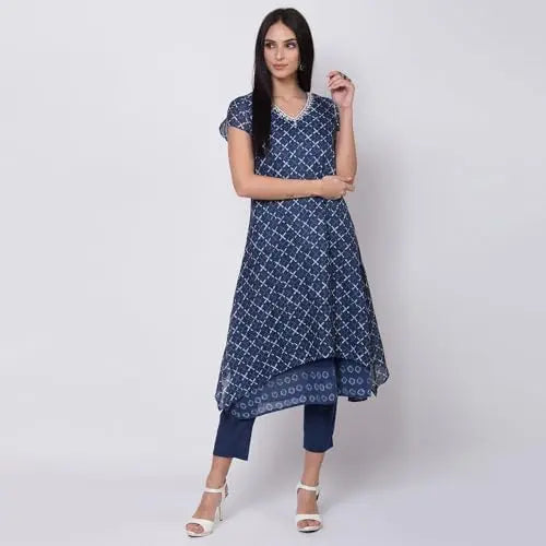BIBA WOMEN PRINTED NARROW SALWAR KURTA DUPATTA(SKDASSORTED6519E_BLUE_40) SaumyasStore