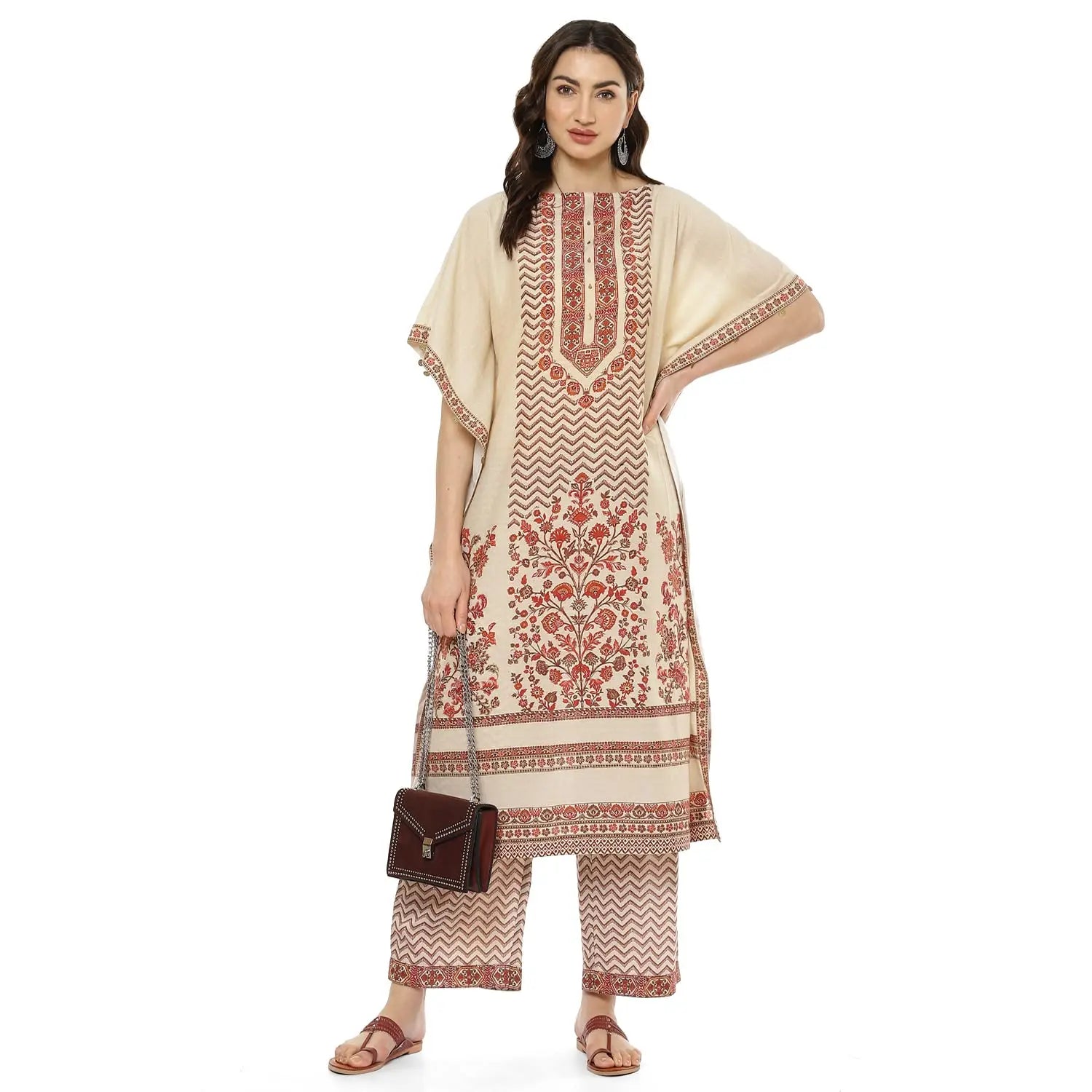 BIBA WOMEN PRINTED STRAIGHT SALWAR KURTA DUPATTA(SKDKAFTAN K7976_BEIGE_38) SaumyasStore