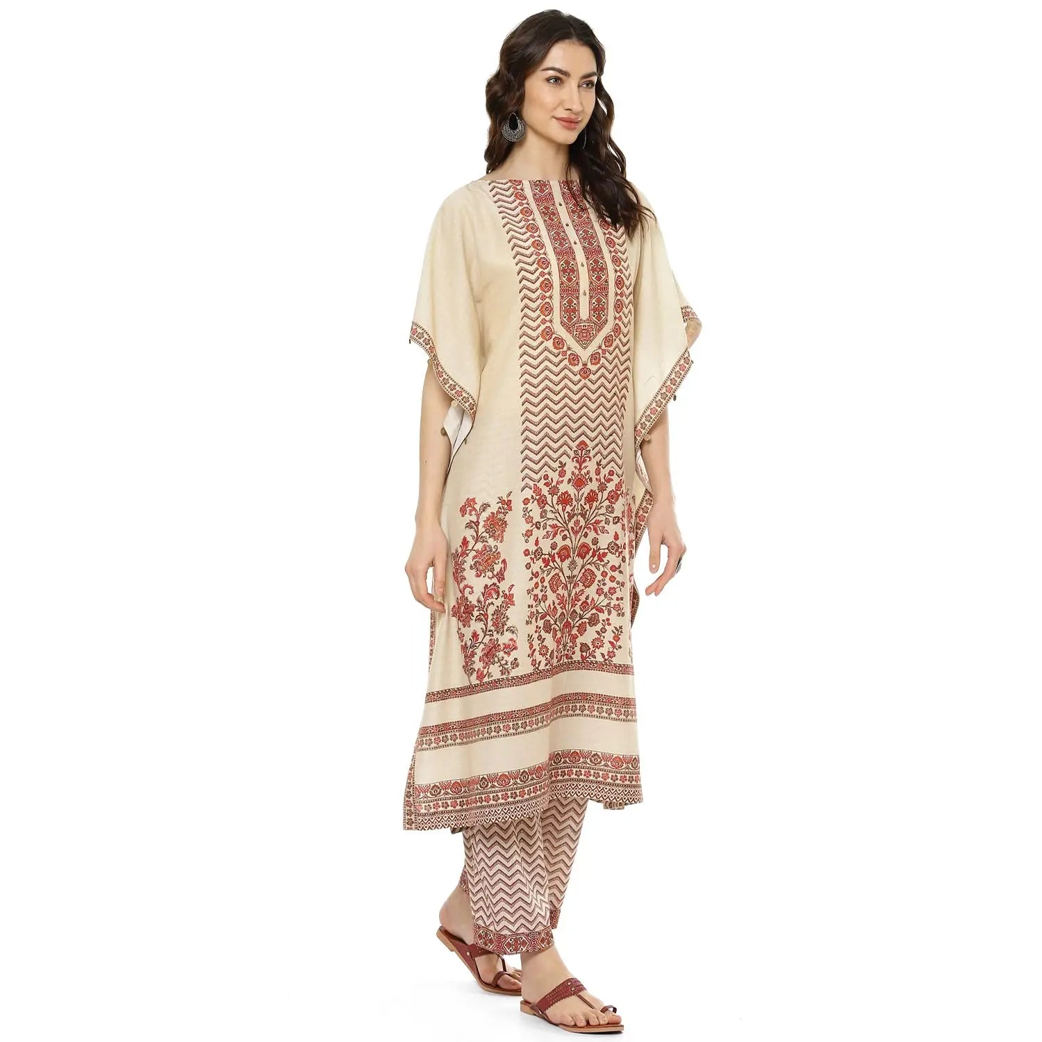 BIBA WOMEN PRINTED STRAIGHT SALWAR KURTA DUPATTA(SKDKAFTAN K7976_BEIGE_38) SaumyasStore