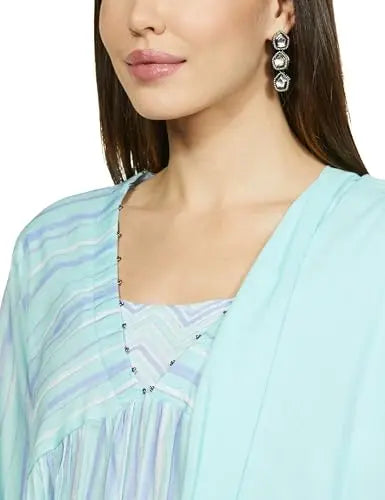 BIBA Women Cotton Printed Suit Set (SKDBOTANICAL9274SS24AQUBLU_Aqua Blue SaumyasStore