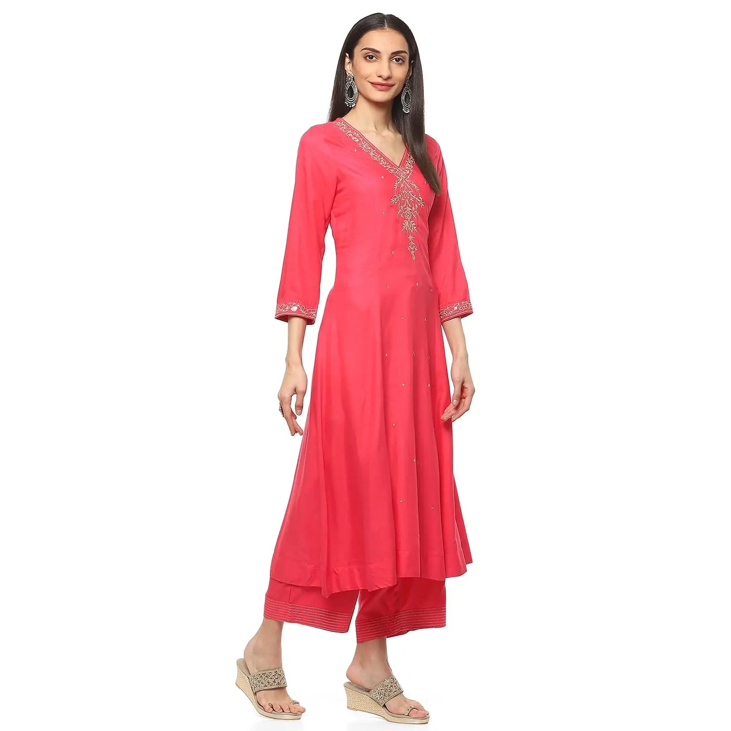 BIBA Women EMBROIDERY STRAIGHT KURTA SALWAR KURTA DUPATTA(SKDRIVAYAT9536_FUCHSIA_32) SaumyasStore