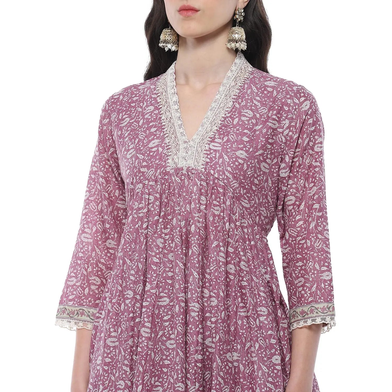 BIBA Women PRINTED ANARKALI SALWAR KURTA DUPATTA(SKDSANGANER9556_PINK_38) SaumyasStore