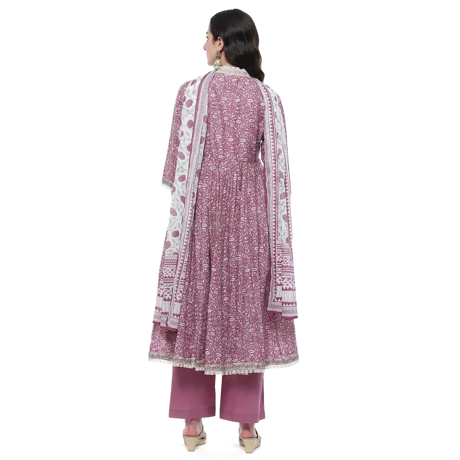 BIBA Women PRINTED ANARKALI SALWAR KURTA DUPATTA(SKDSANGANER9556_PINK_38) SaumyasStore