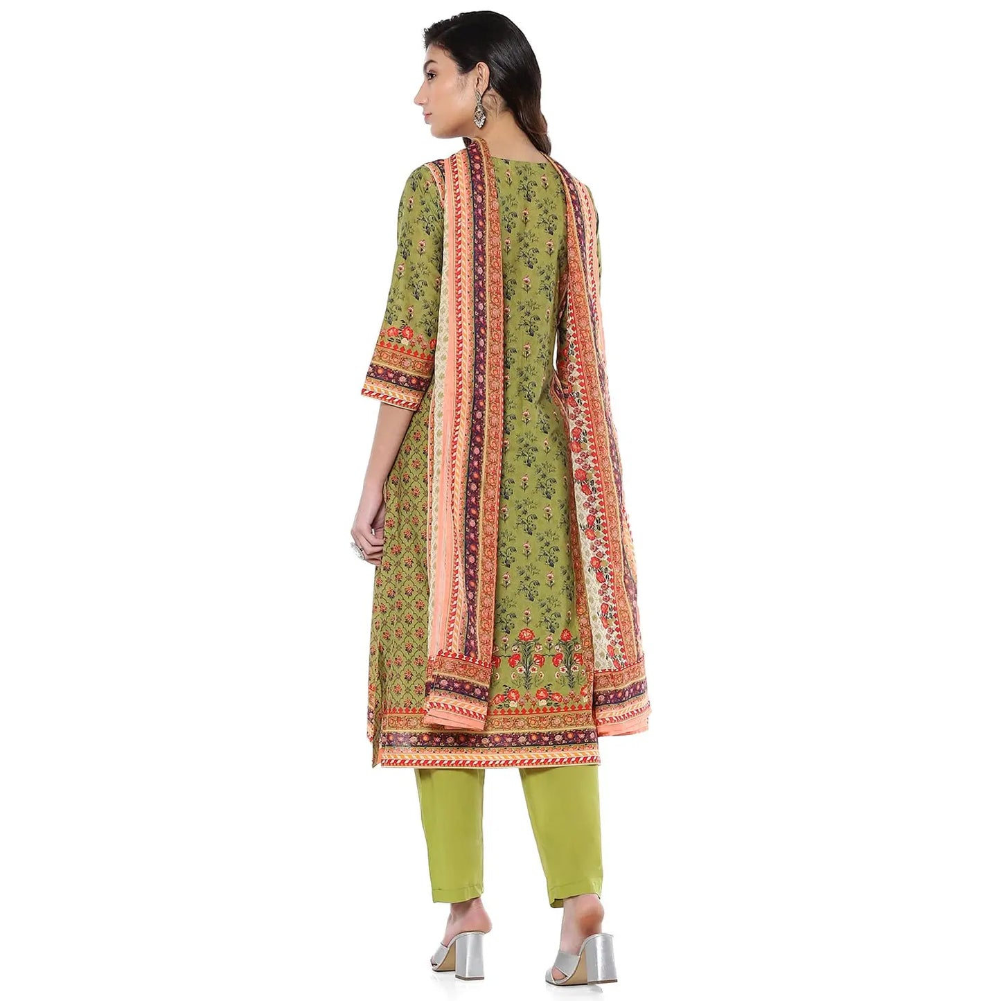 BIBA Women's Cotton Kurta Set With Dupatta (Skdgulistaan8951Eaw24Moss Green, Medium SaumyasStore