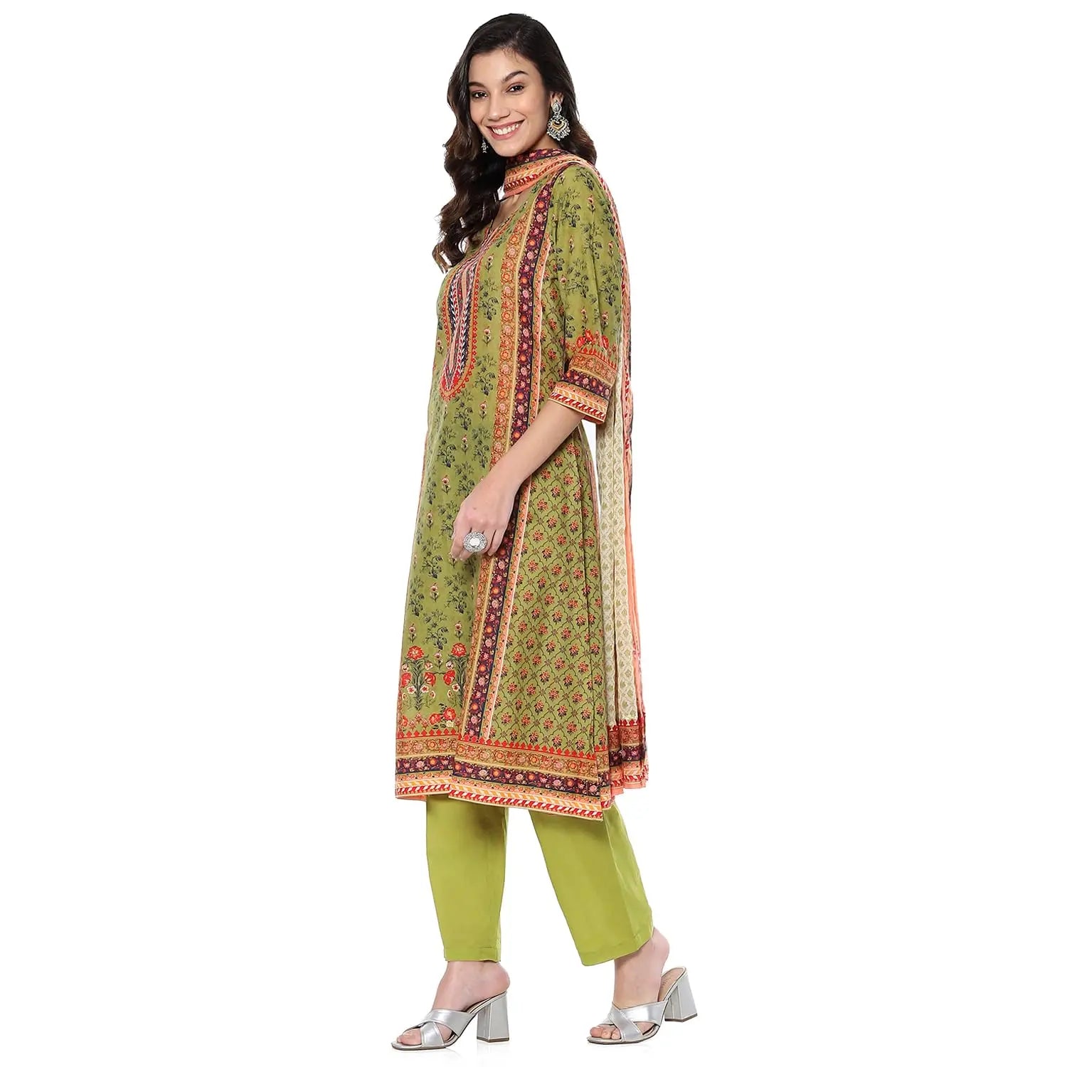 BIBA Women's Cotton Kurta Set With Dupatta (Skdgulistaan8951Eaw24Moss Green, Medium SaumyasStore