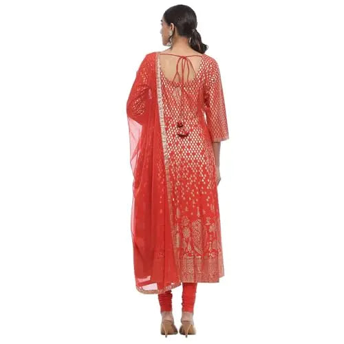 BIBA Women's Cotton Kurta Sets (SKD8791OAW24RED_Red SaumyasStore