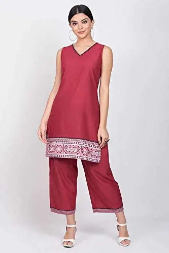 BIBA Women's Cotton Printed Straight Mix & Match (Tune In 1161_Maroon_38, Kurta Set) SaumyasStore