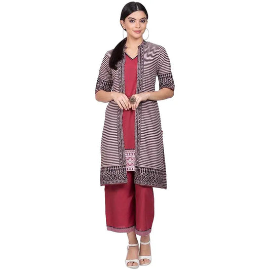 BIBA Women's Cotton Printed Straight Mix & Match (Tune In 1161_Maroon_38, Kurta Set) SaumyasStore
