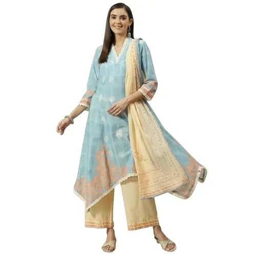 BIBA Women's Cotton Suit Set (SKD7882EAW21PALEBLU_Pale Blue SaumyasStore