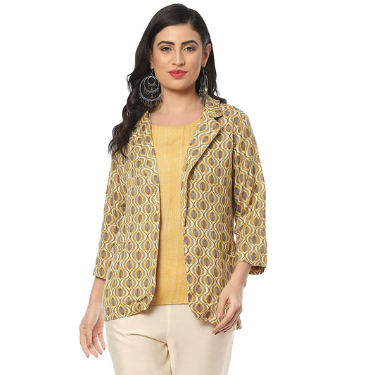 BIBA Women's Mud Ochre Rayon Printed Jacket 