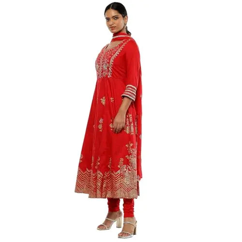 BIBA Women's Polyester Blend Kurta Sets (SKDRIVYT10118AW24RED_Red SaumyasStore