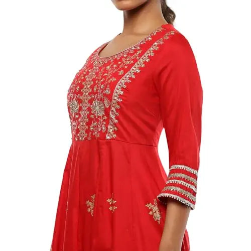 BIBA Women's Polyester Blend Kurta Sets (SKDRIVYT10118AW24RED_Red SaumyasStore