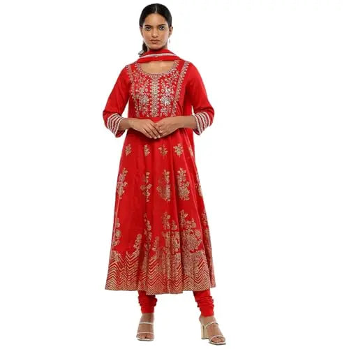 BIBA Women's Polyester Blend Kurta Sets (SKDRIVYT10118AW24RED_Red SaumyasStore